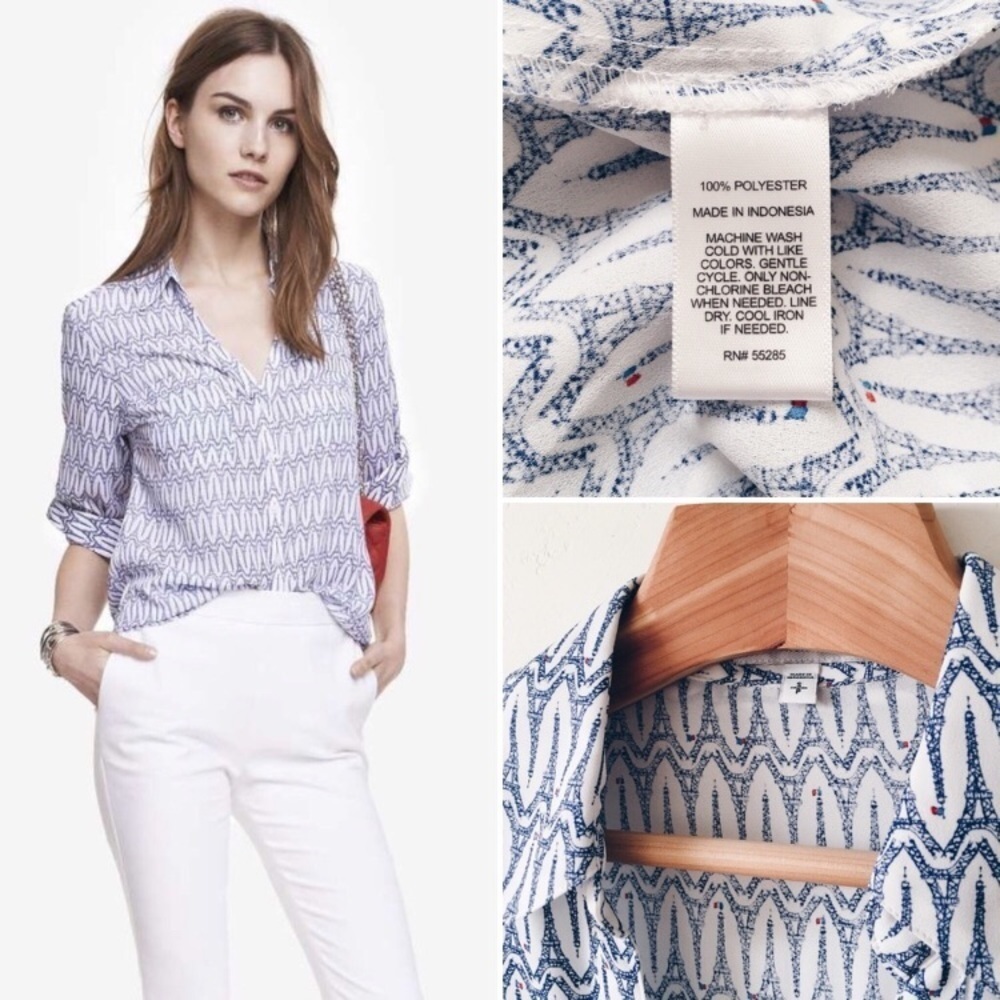EXPRESS Portofino “Eiffel Tower” Print Button Down Shirt - Picture 11 of 13